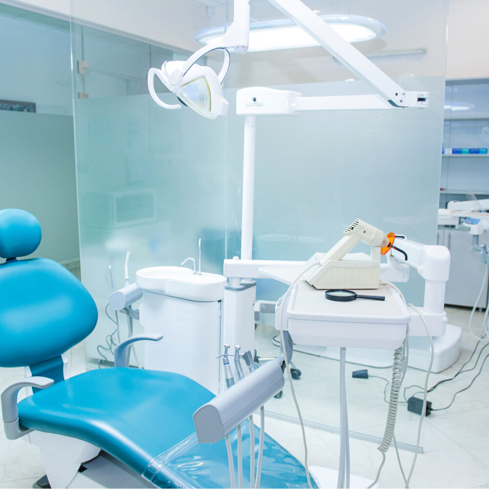 modern dental chair and instruments